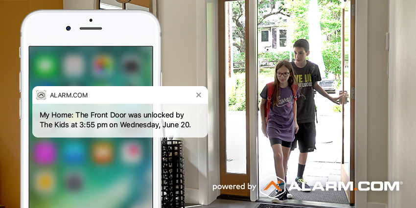 Two siblings using the connected door lock to come inside the house without a key